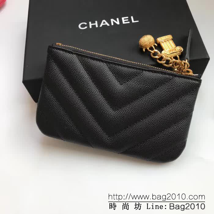 CHANEL香奈兒 頂級原單 18年早春新款系列 貓頭鷹吊墜 顆粒壓花牛皮零錢包 82365  DJC2482